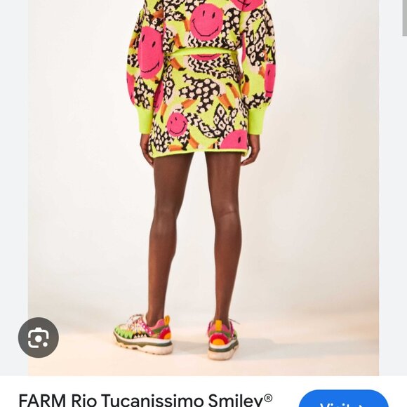 Farm x Smiley knit fun Vibrant Pink Yellow Patterned mini Skirt size XL NWT - Picture 2 of 5